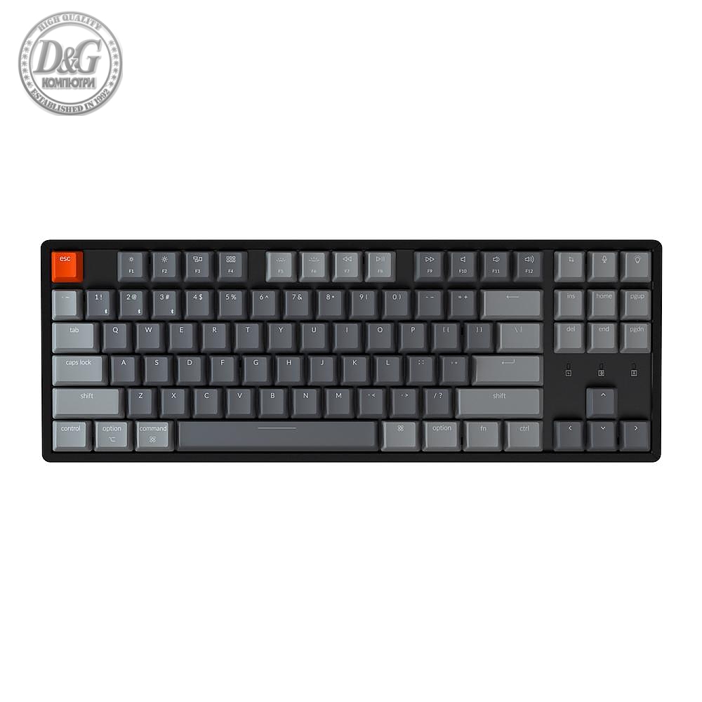 Геймърска Механична клавиатура Keychron K8, Aluminum, Hot-Swappable, TKL Gateron Optical Blue Switch, RGB LED ABS