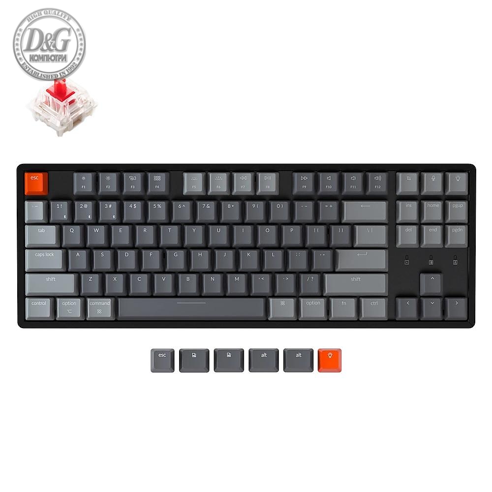 Геймърска Механична клавиатура Keychron K8 Aluminum Hot-Swappable TKL Gateron Red Switch RGB LED ABS