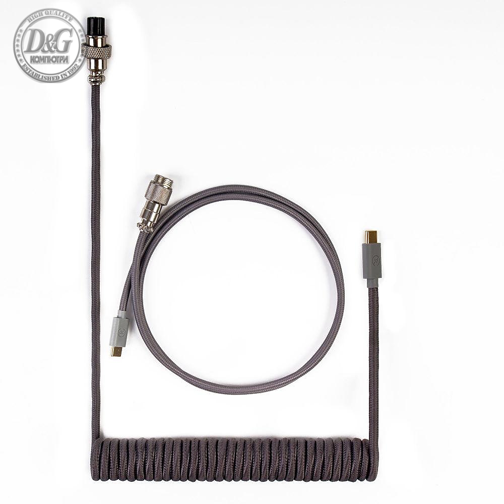 Кабел за клавиатура Keychron Coiled Aviator Custom USB Cable, USB-C - USB-C, Сив