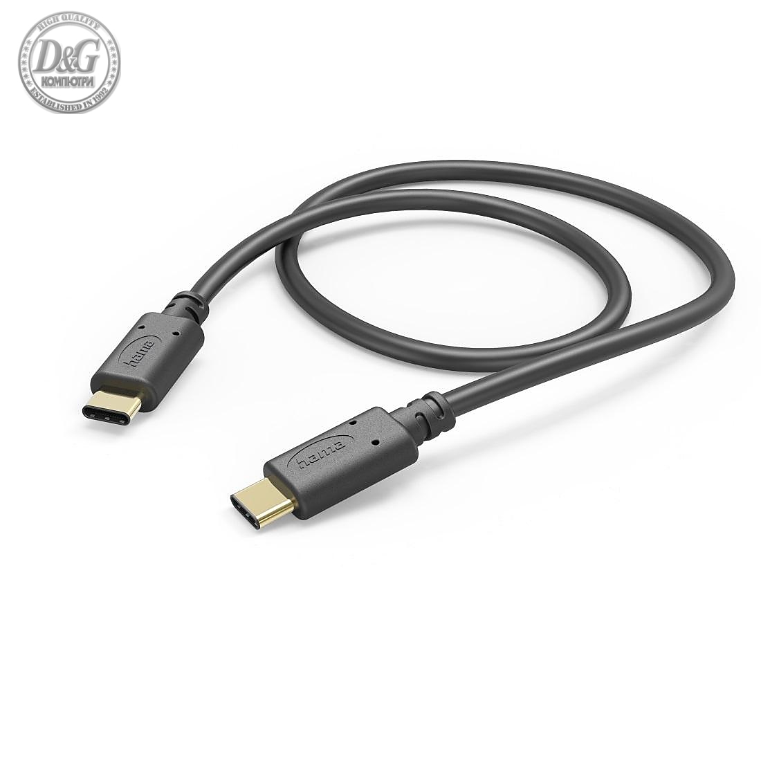 Кабел USB-C мъжко - USB-C мъжко, 1.0 м, 480 MBit/s, Черен