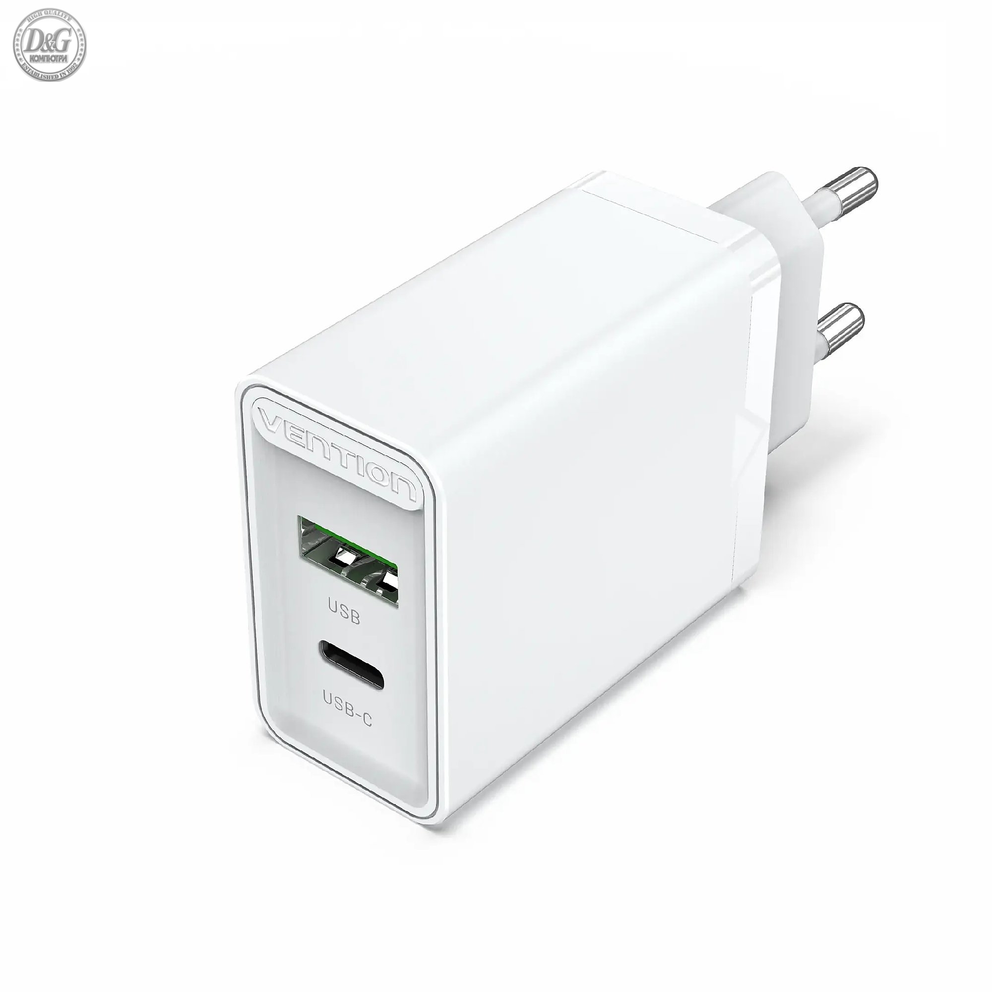 Vention бързо зарядно Fast Charger Wall - QC4.0, PD Type-C + QC3.0 USB A, 20W White - FBBW0