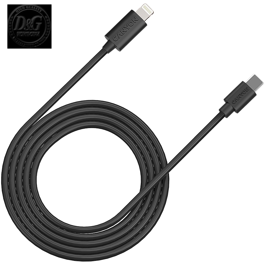 Type C to lightning ,5V3A, 9V2.22A ,PD20W, power cord:18AWG*4C, Signal cord:28AWG*4C, data transfer speed:8M/s, OD4.5MM,2M, PVC, black, Rohs