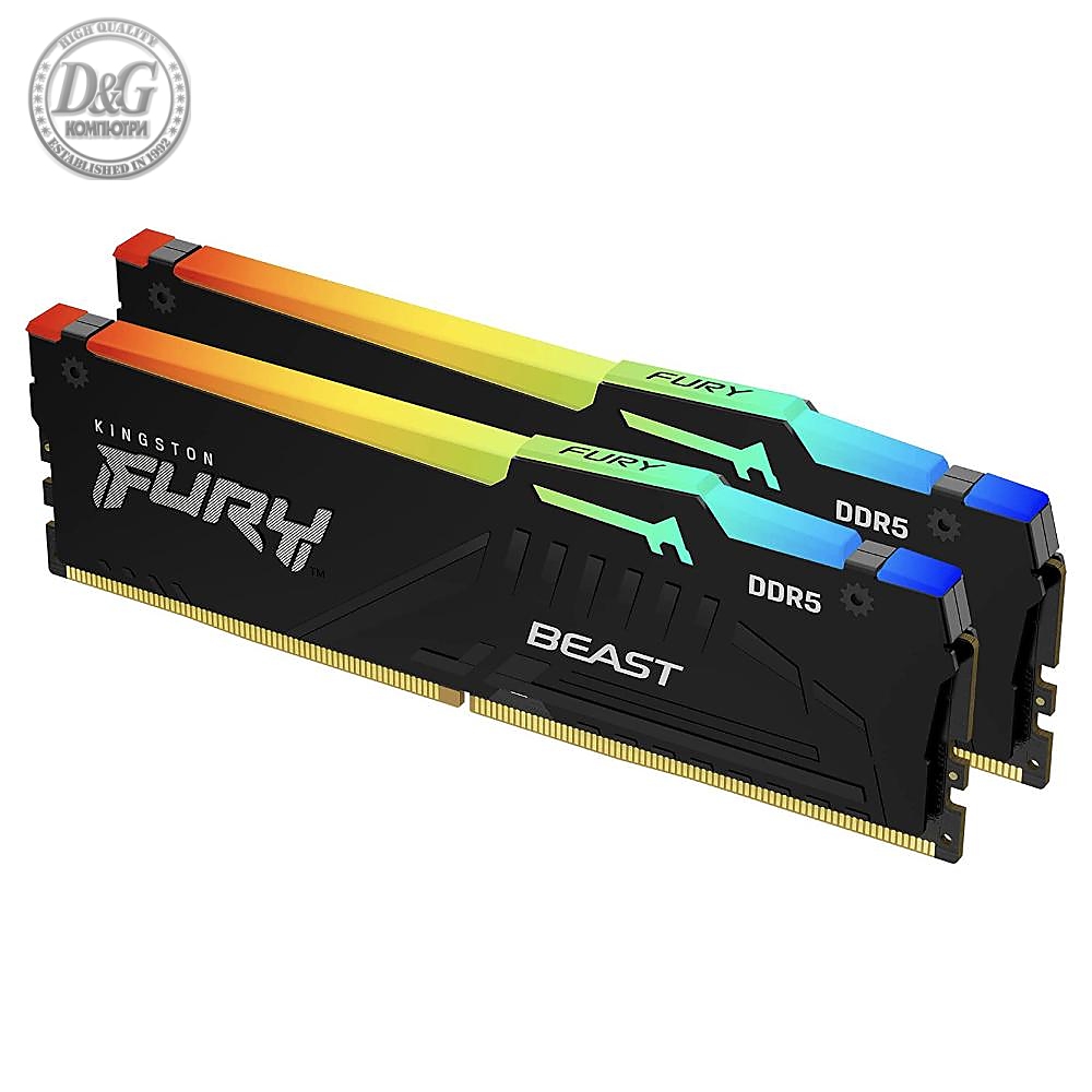 Памет Kingston FURY Beast Black RGB 64GB(2x32GB) DDR5 PC5-44800 5600MHz CL40 KF556C40BBAK2-64