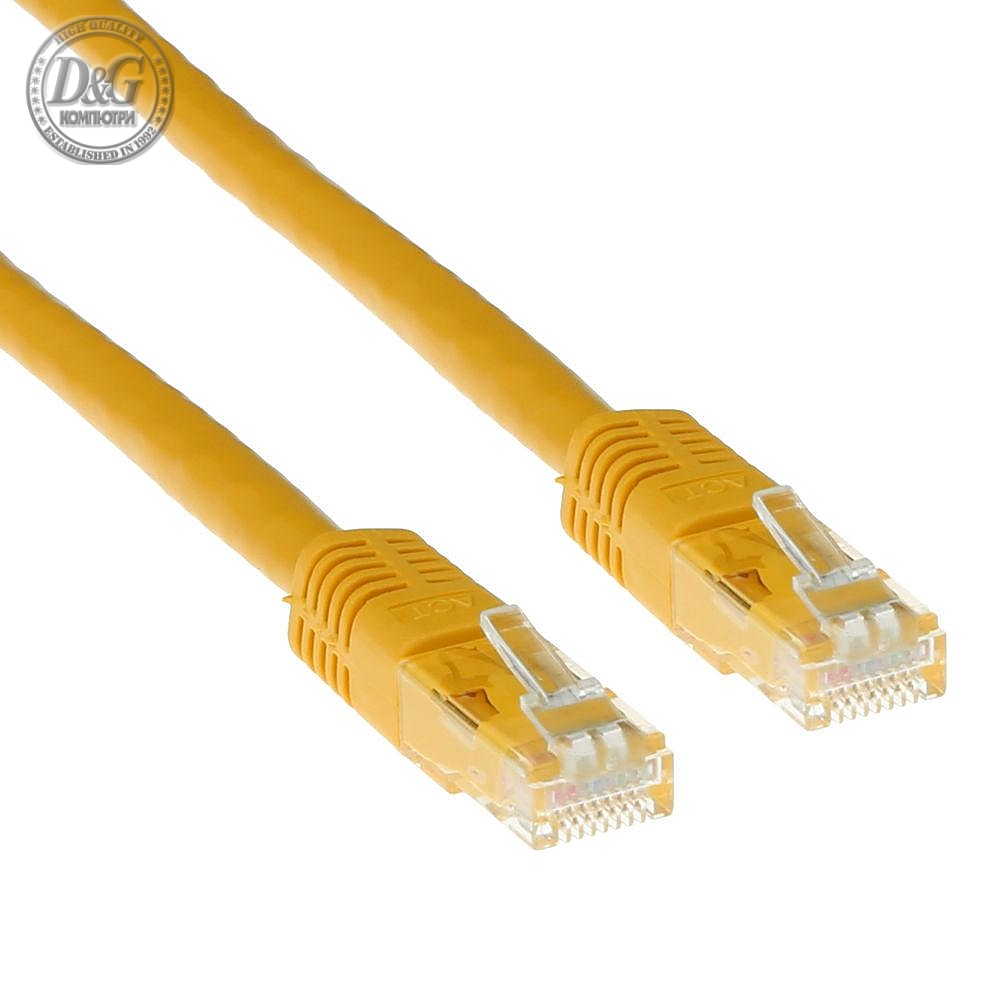 Мрежов пач кабел ACT U/UTP, CAT 6, RJ-45 - RJ-45, 1 m, Медни проводници, Жълт, Булк опаковка