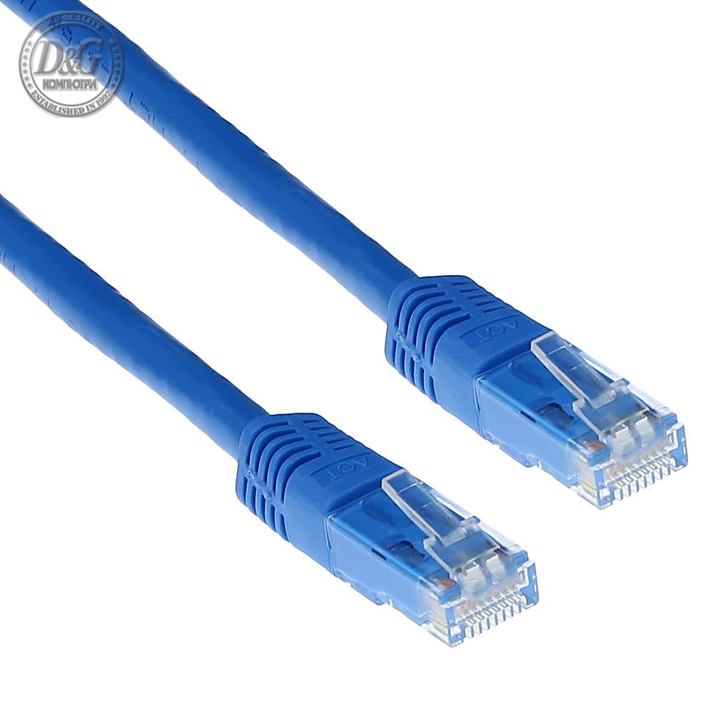 Мрежов пач кабел ACT U/UTP, CAT 6, RJ-45 - RJ-45, 2.0 m, Медни проводници, Син, Булк опаковка