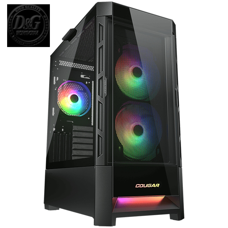 COUGAR DUOFACE RGB (Black), Mid Tower, Tempered Glass + Mesh Front Panels, 3x 140 ARGB Fans, RGB Button, 4mm Tempered Glass, Mini ITX / Micro ATX / ATX, USB 3.0 x 2, USB 2.0 x 1, Mic + Audio x 1