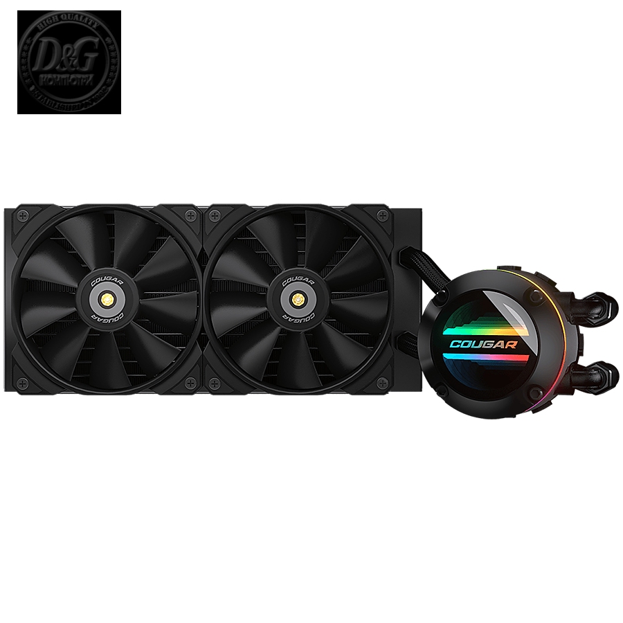 COUGAR Poseidon GT 240 AIO, 2x Cougar MHP 120mm 2000rpm PWM Fans, ARGB Lighting with Infinity Mirror, Rotatable Pump Head, ZrOв‚‚ Pump Bearing, Intel LGA 115X/1366/1200/1700/2011/2066, AMD TR4/TRX4/AM5/AM4/FM2/FM1/AM3+/AM3/AM2+/AM2