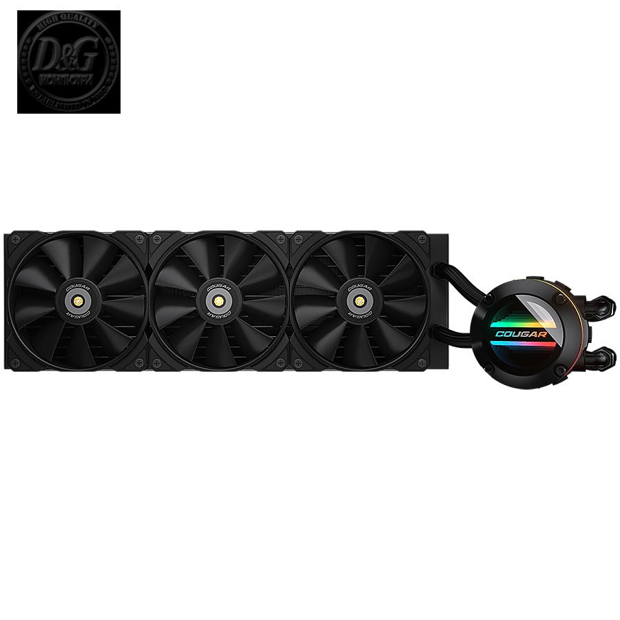 COUGAR Poseidon GT 360 AIO, 3x Cougar MHP 120mm 2000rpm PWM Fans, ARGB Lighting with Infinity Mirror, Rotatable Pump Head, ZrOв‚‚ Pump Bearing, Intel LGA 115X/1366/1200/1700/2011/2066, AMD TR4/TRX4/AM5/AM4/FM2/FM1/AM3+/AM3/AM2+/AM2