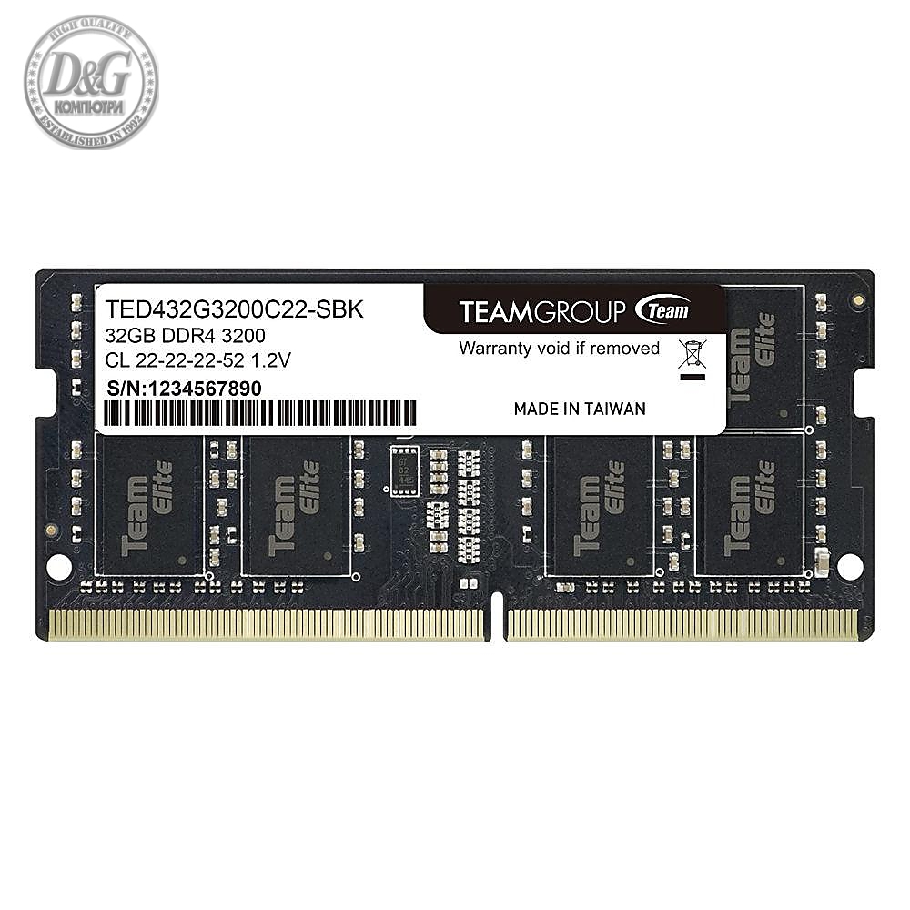 Памет Team Group Elite DDR4 SO-DIMM 32GB 3200MHz CL22 1.2V TED432G3200C22-S01