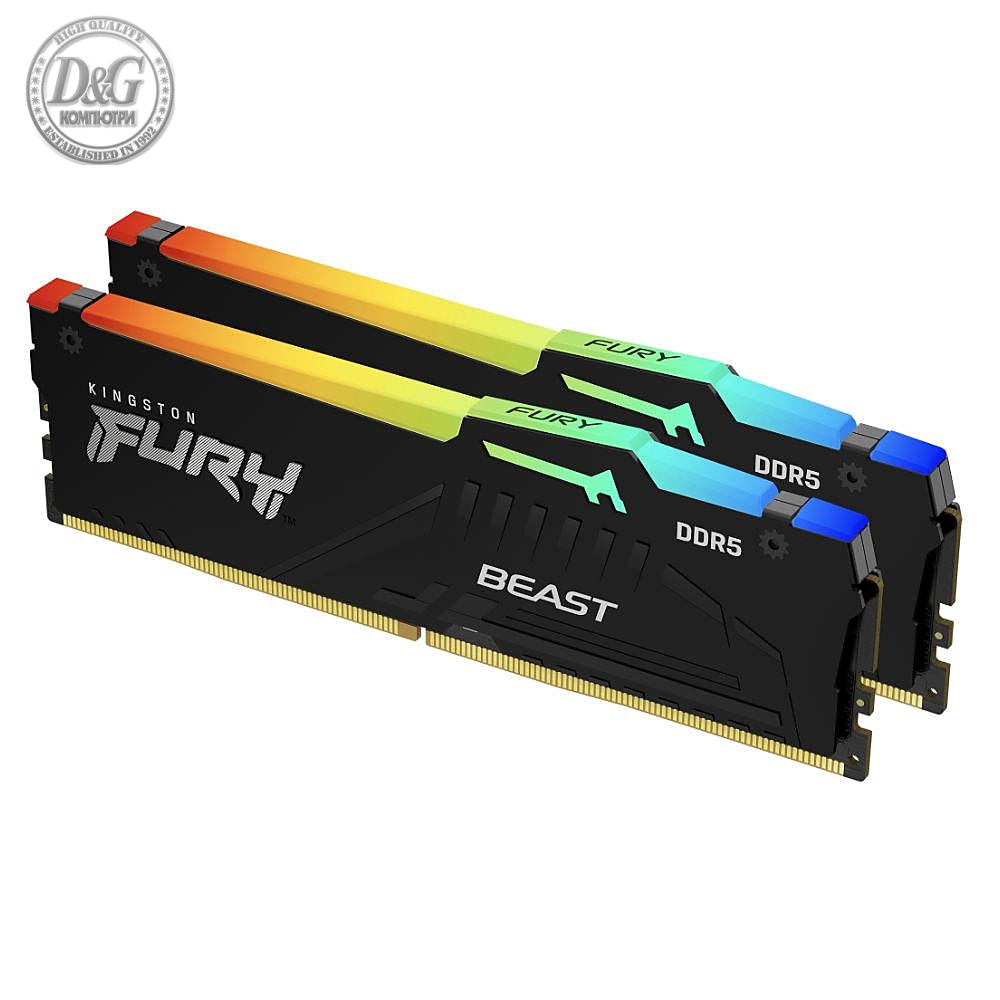 Памет Kingston FURY Beast Black RGB 32GB(2x16GB) DDR5 PC5-48000 6000MHz CL36 KF560C36BBEAK2-32