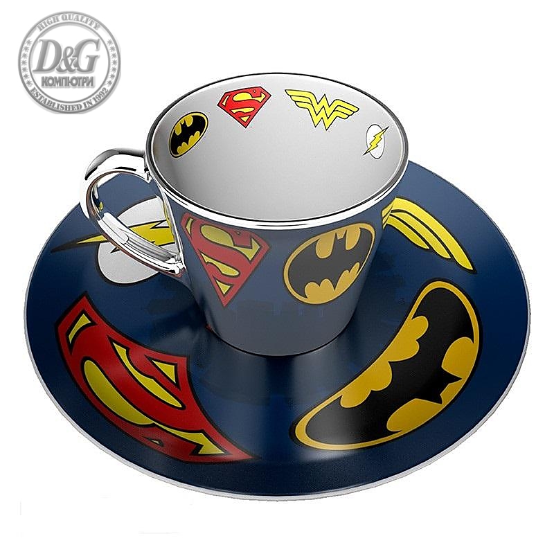 Комплект ABYSTYLE DC COMICS Mirror mug &amp; plate set Logo, Чаша, Подложка с емблеми