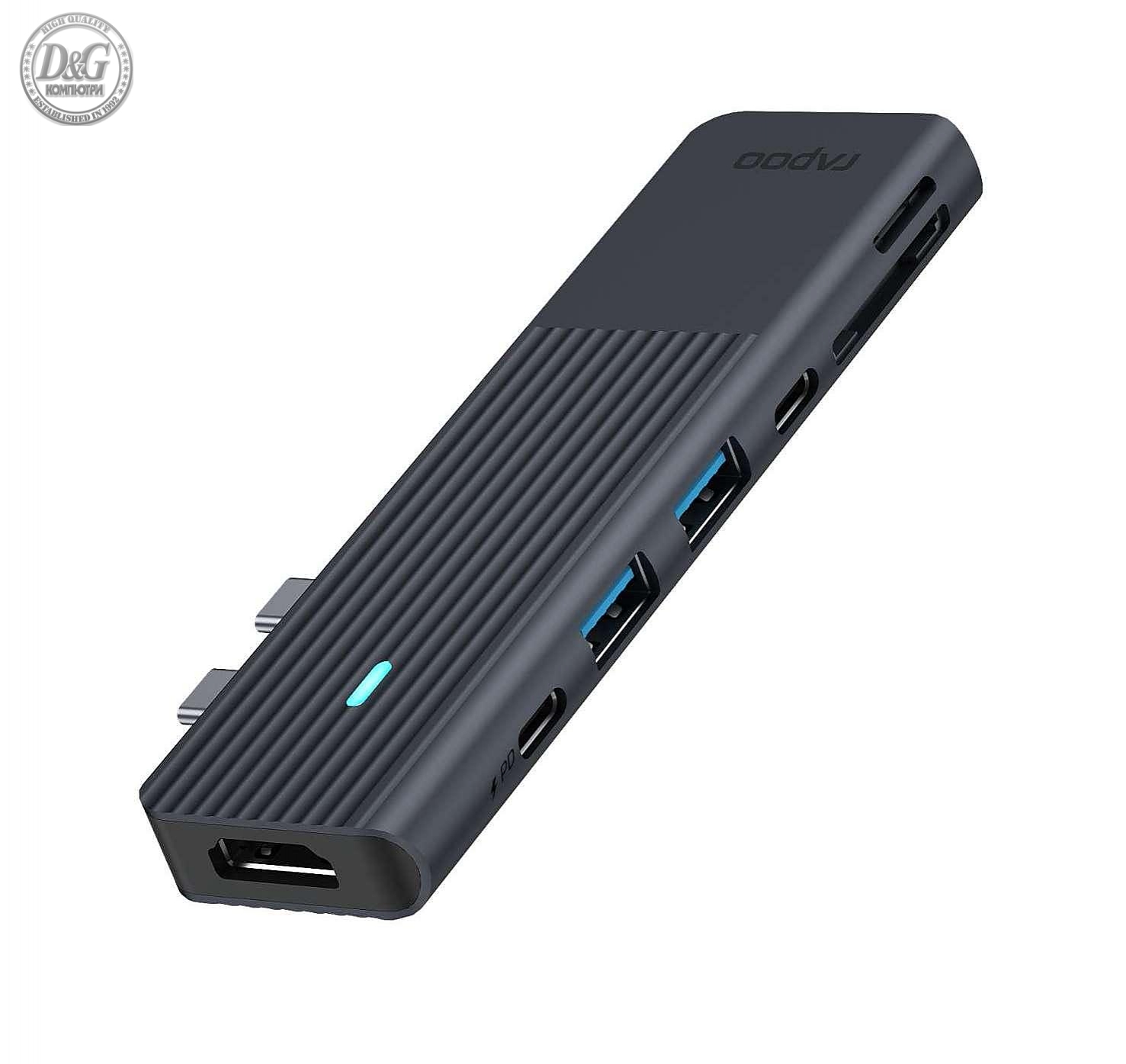 Мултипортов адаптер Rapoo UCM-2003, 7 в 2, USB-A, USB-C, HDMI, SD/MicroSD, Черен