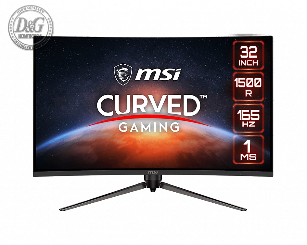 MSI Optix AG321CR, 31.5",  165HZ, 1ms, Curve 1500R, VA, 1920x1080 (FHD), 16:9, FreeSync Premium, Anti-Flicker and Less Blue Light, Frameless design