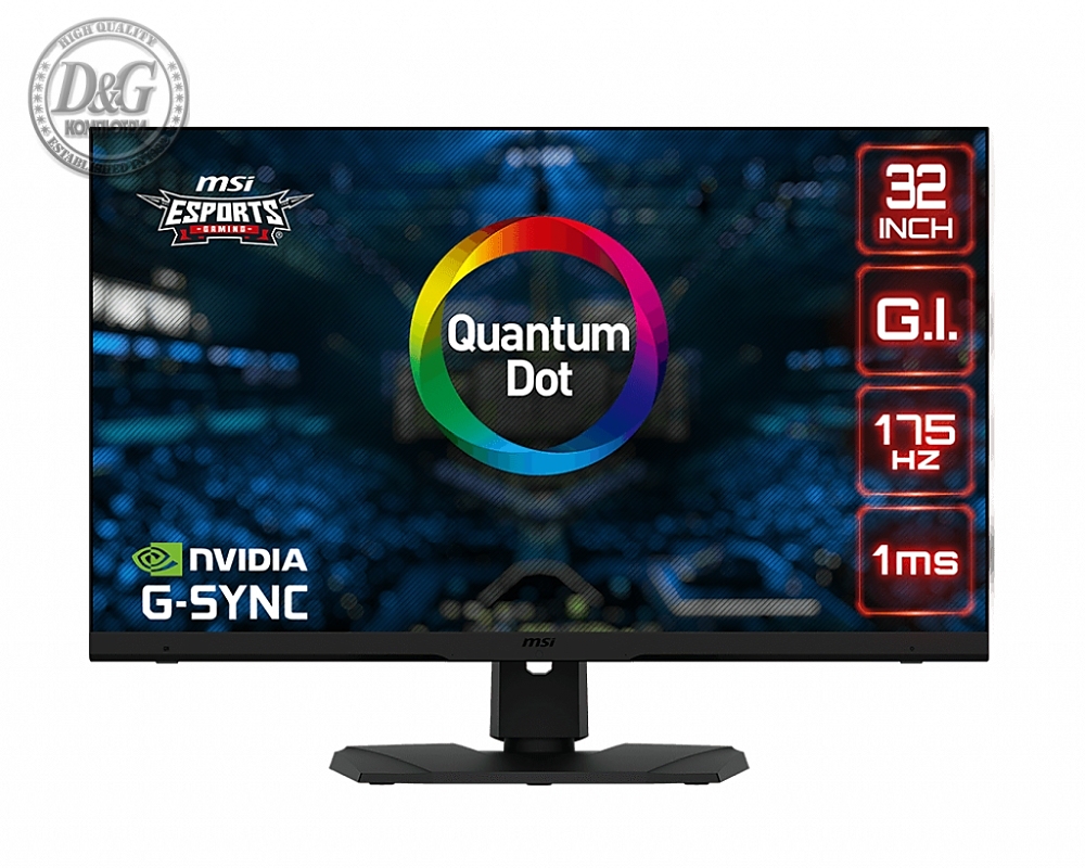 MSI Optix MPG321QRF QD, 32" Quantum dot, Flat, Rapid IPS, 2560x1440 (WQHD), 16:9, G-SYNC Compatible, 175Hz, 1ms, ANTI - FLICKER, LESS BLUE LIGHT, Gaming OSD App, Night Vision, Mystic Light, Adjustable Stand