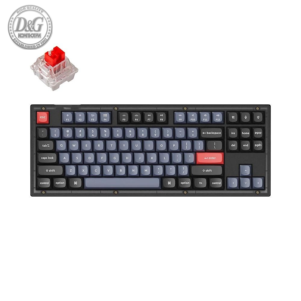 Геймърска Механична клавиатура Keychron V3 TKL Knob QMK Frosted Black Translucent, Keychron K Pro Red Switch, RGB Backlight