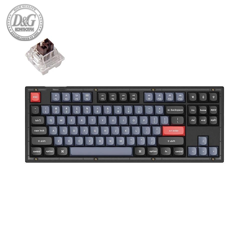 Геймърска Механична клавиатура Keychron V3 TKL Knob QMK Frosted Black Translucent, Keychron K Pro Brown Switch, RGB Backlight