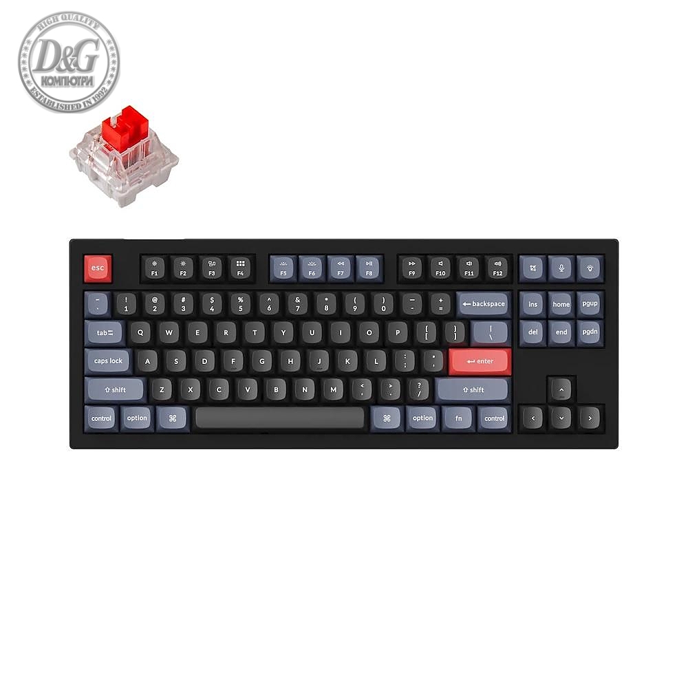 Геймърска Механична клавиатура Keychron V3 TKL Knob QMK Carbon Black, Keychron K Pro Red Switch, RGB Backlight