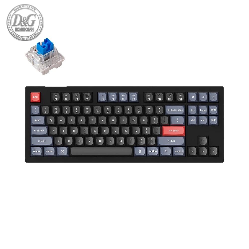 Геймърска Механична клавиатура Keychron V3 TKL Knob QMK Carbon Black, Keychron K Pro Blue Switch, RGB Backlight