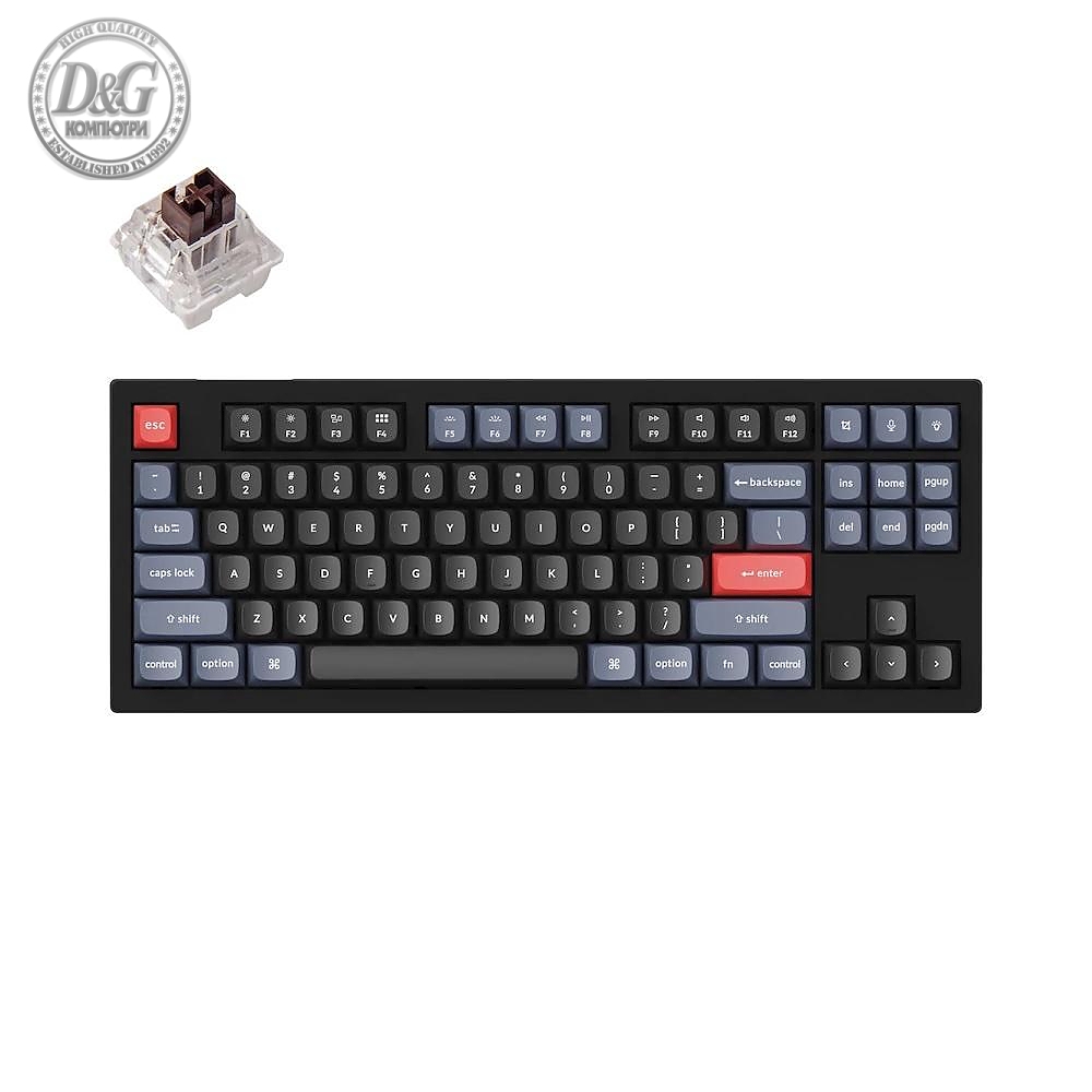 Геймърска Механична клавиатура Keychron V3 TKL Knob QMK Carbon Black, Keychron K Pro Brown Switch, RGB Backlight