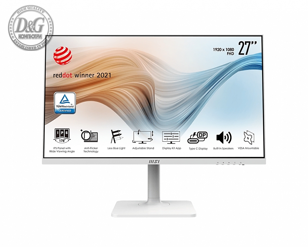 MSI Modern MD271PW, 27", 1920x1080 (FHD), 75Hz, 5ms, IPS, 250 nits, Flat, USB-C & HDMI, White