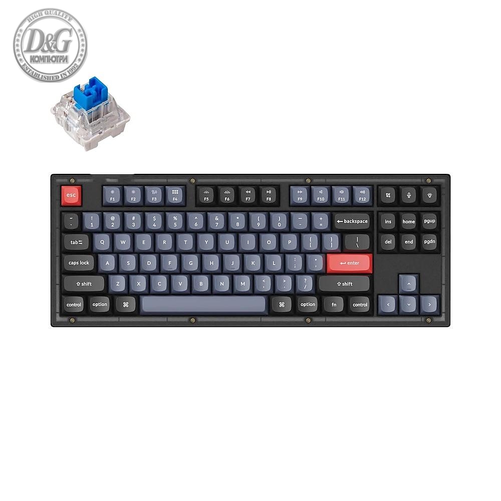 Геймърска Механична клавиатура Keychron V3 TKL Knob QMK Frosted Black Translucent, Keychron K Pro Blue Switch, RGB Backlight