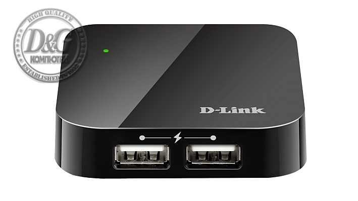 USB хъб D-Link DUB-H4/E със захранване, 4-порта, USB 2.0, Черен