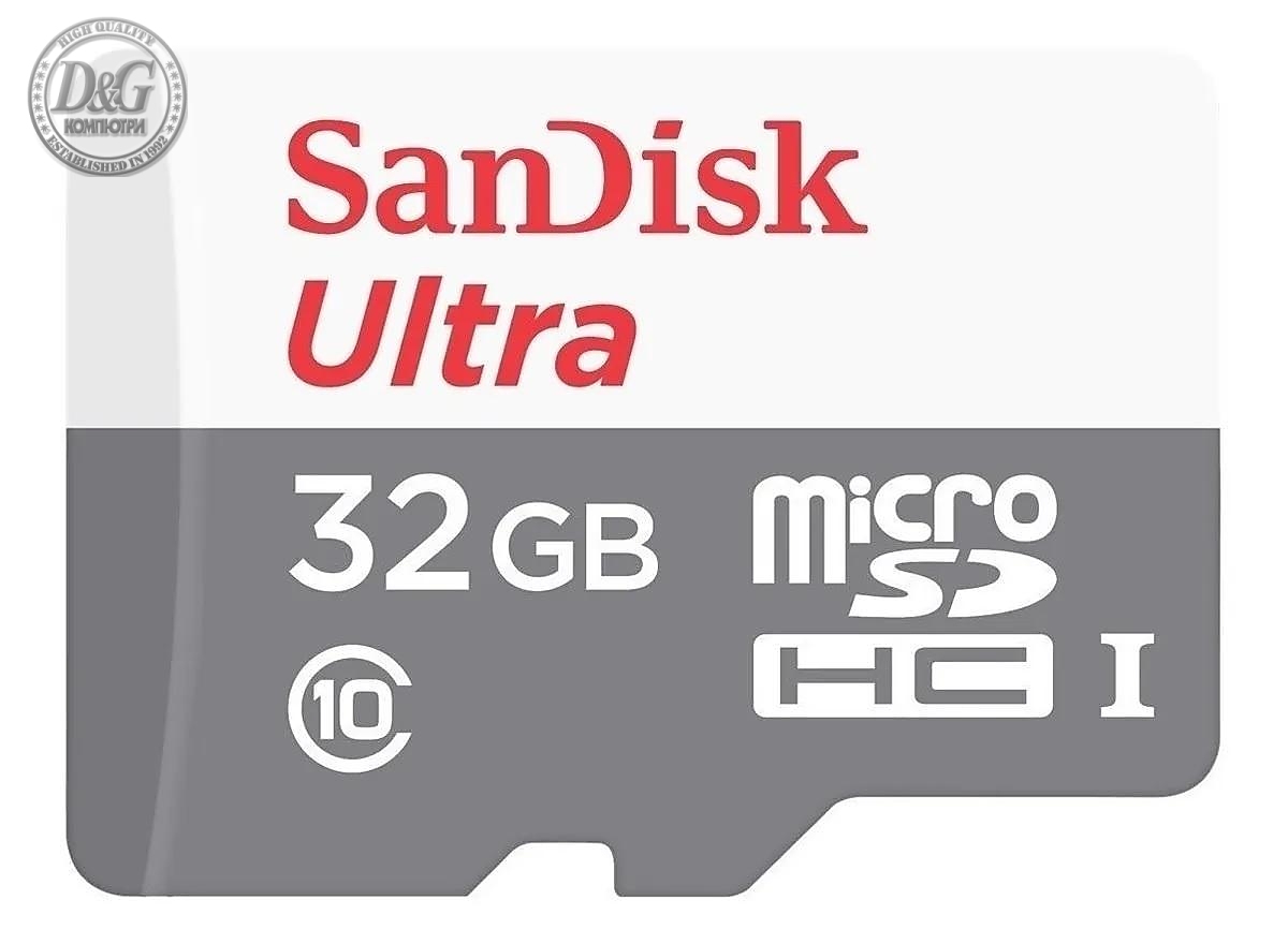 Карта памет SANDISK Ultra microSDHC UHS-I, 32GB, Class 10, 80Mb/s, Адаптер