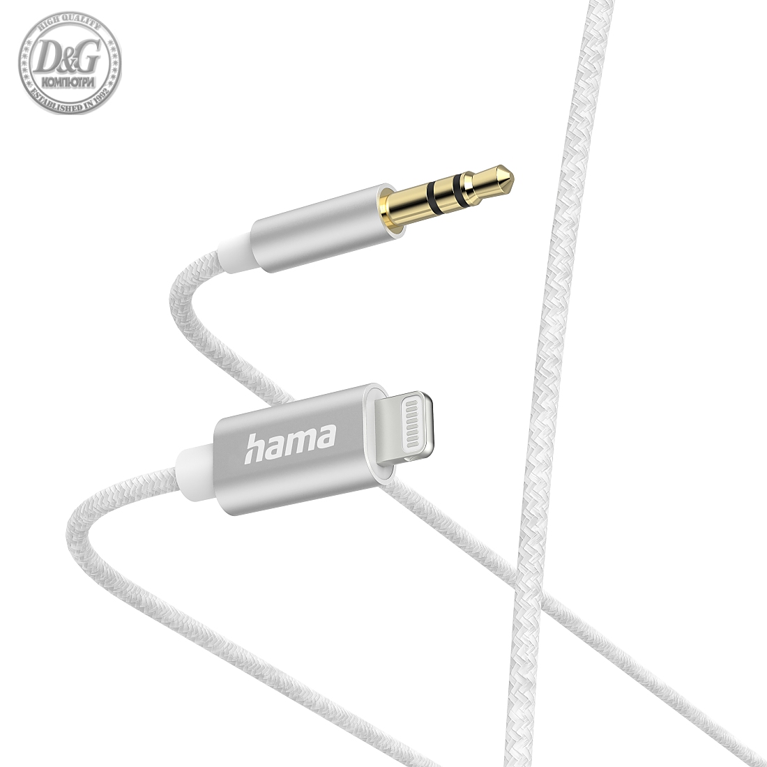 Аудио кабел HAMA, Lightning мъжко - 3.5 mm аудио жак мъжко, 1.0 м, Бял