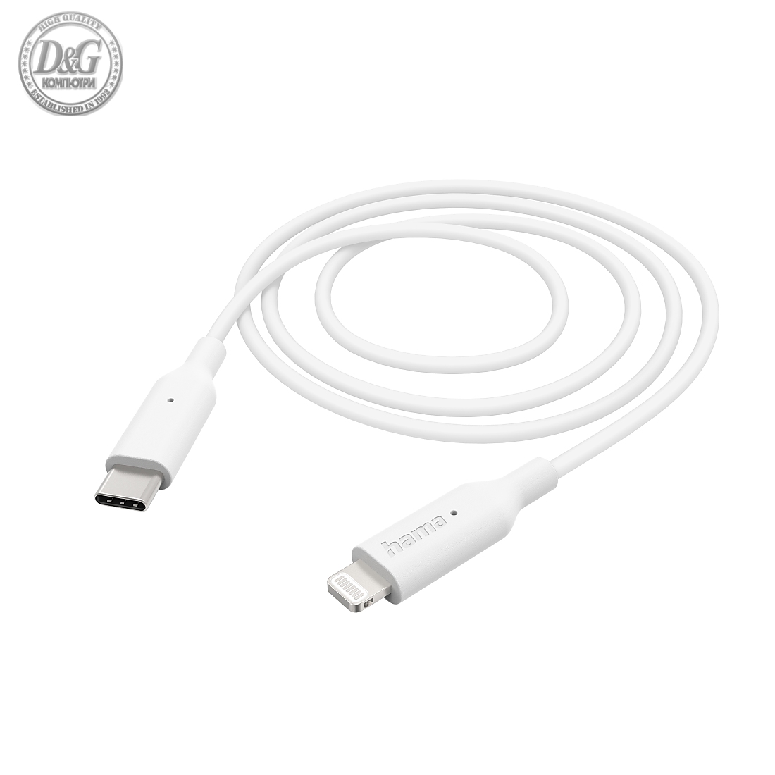 Кабел за зареждане/Дата, USB-C/ Type-C/-Lightning, 1м, бял