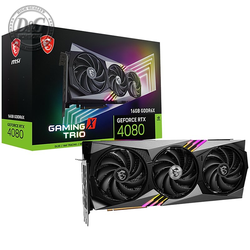 MSI Video Card Nvidia GeForce RTX 4080 16GB GAMING X TRIO, 12GB GDDR6X, 256bit, 16GB CDDR6X, 9728 CUDA Cores, PCIe 4.0, 3x DP 1.4, HDMI 2.1, RAY TRACING, Triple Fan, 850W Recommended PSU