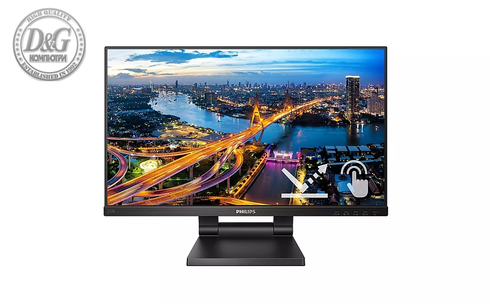 Philips 222B1TC/00, 21.5" Touch (anti-glare), IPS, WLED, 1920x1080@75Hz, 4ms GTG, 250cd m/2, 1000:1, DCR 50M:1, Adaptive Sync, FlickerFree, Low Blue Mode, 2Wx2, Tilt, Height Adjust, D-SUB, HDMI, DP, USB hub