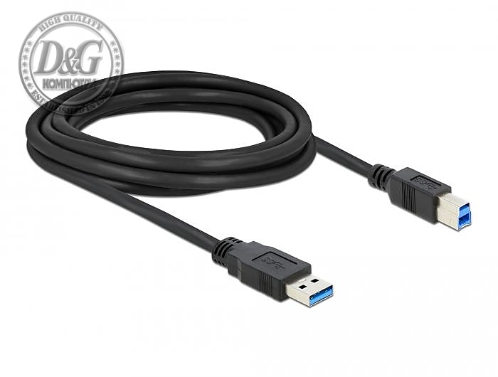 Кабел Delock USB-A мъжко - USB-B мъжко, 3 м, USB3.0, Екраниран, Черен