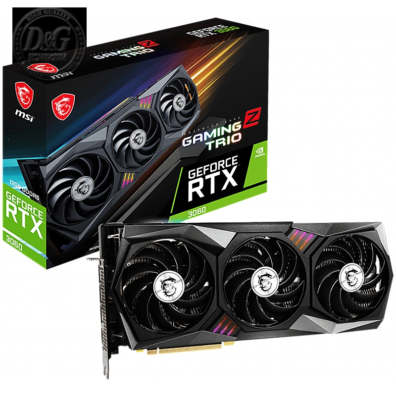 MSI Video Card Nvidia GeForce RTX 3060 GAMING Z TRIO 12G, 12GB GDDR6, 192-bit, 360 GB/s, 15 Gbps, 1867 MHz Boost, 3584 CUDA Cores, PCIe 4.0, 3x DisplayPort 1.4a, HDMI 2.1, RAY TRACING, Triple-Fan, 550W Recommended PSU, Aluminum Backplate, 3Y