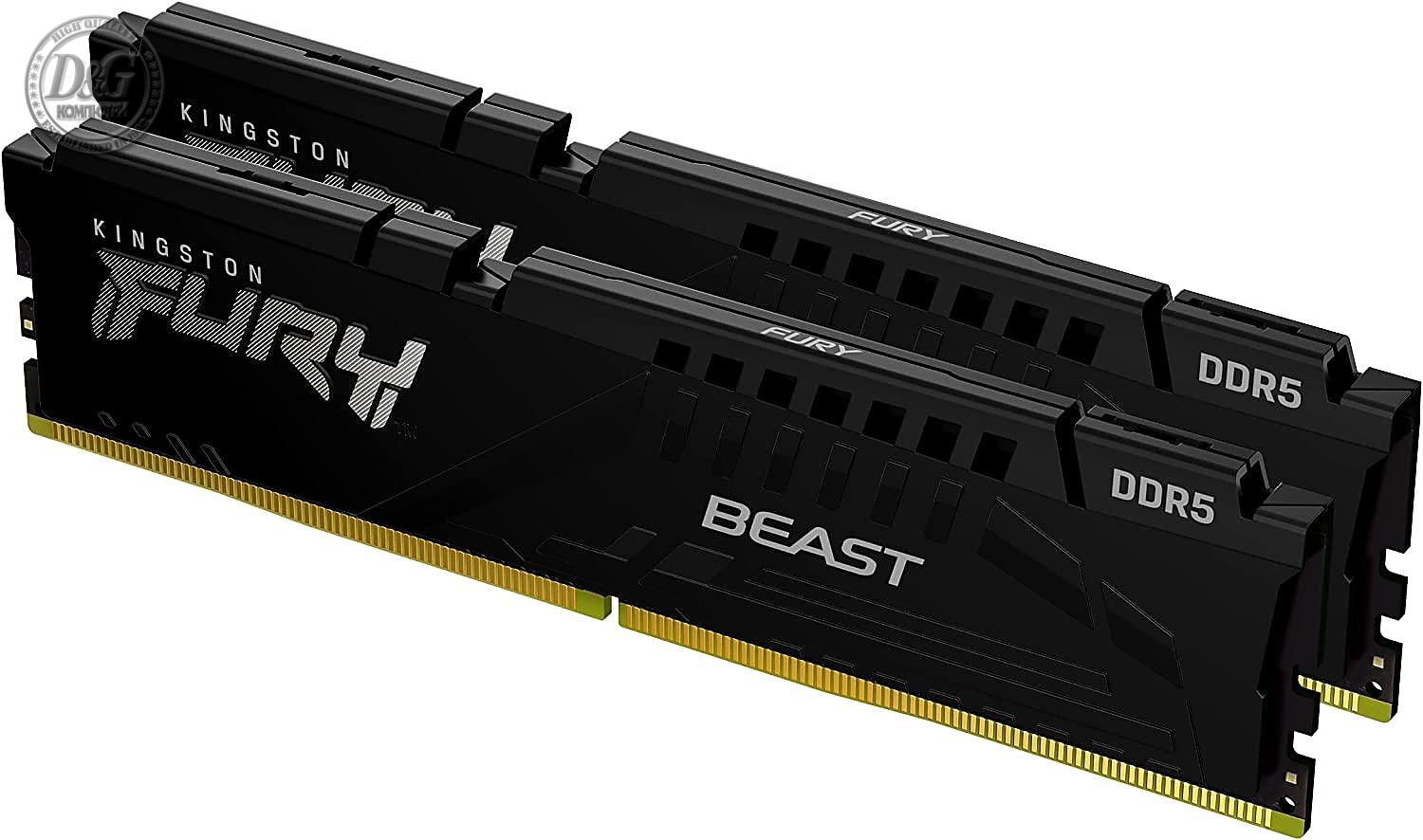 Памет Kingston FURY Beast Black 16GB(2x8GB) DDR5,4800MHz, CL38, KF548C38BBK2-16