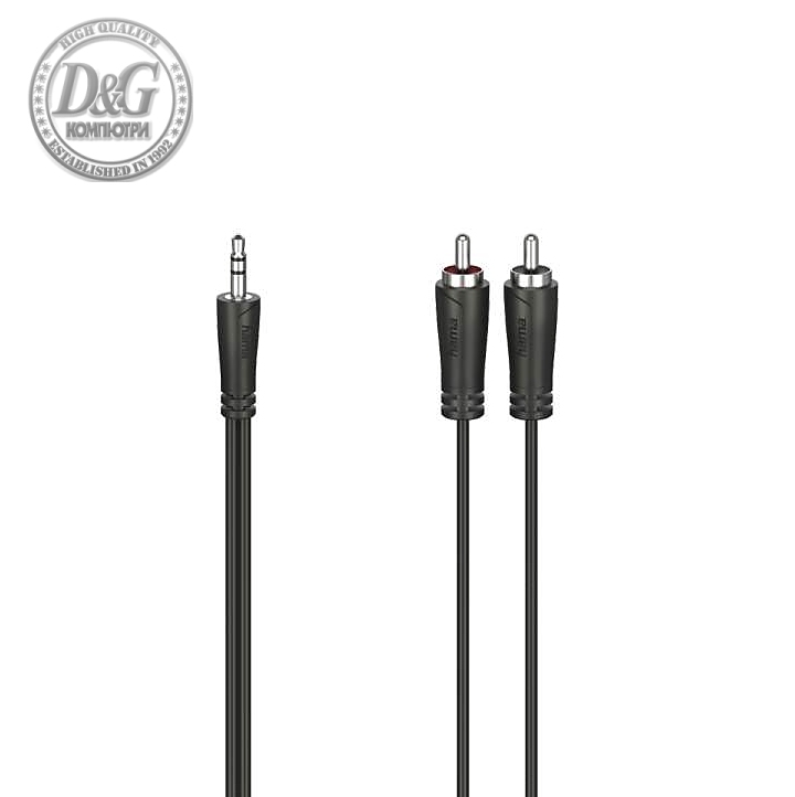 Аудио кабел HAMA, 3.5 mm жак мъжко - 2 x RCA мъжко, 5м, Черен