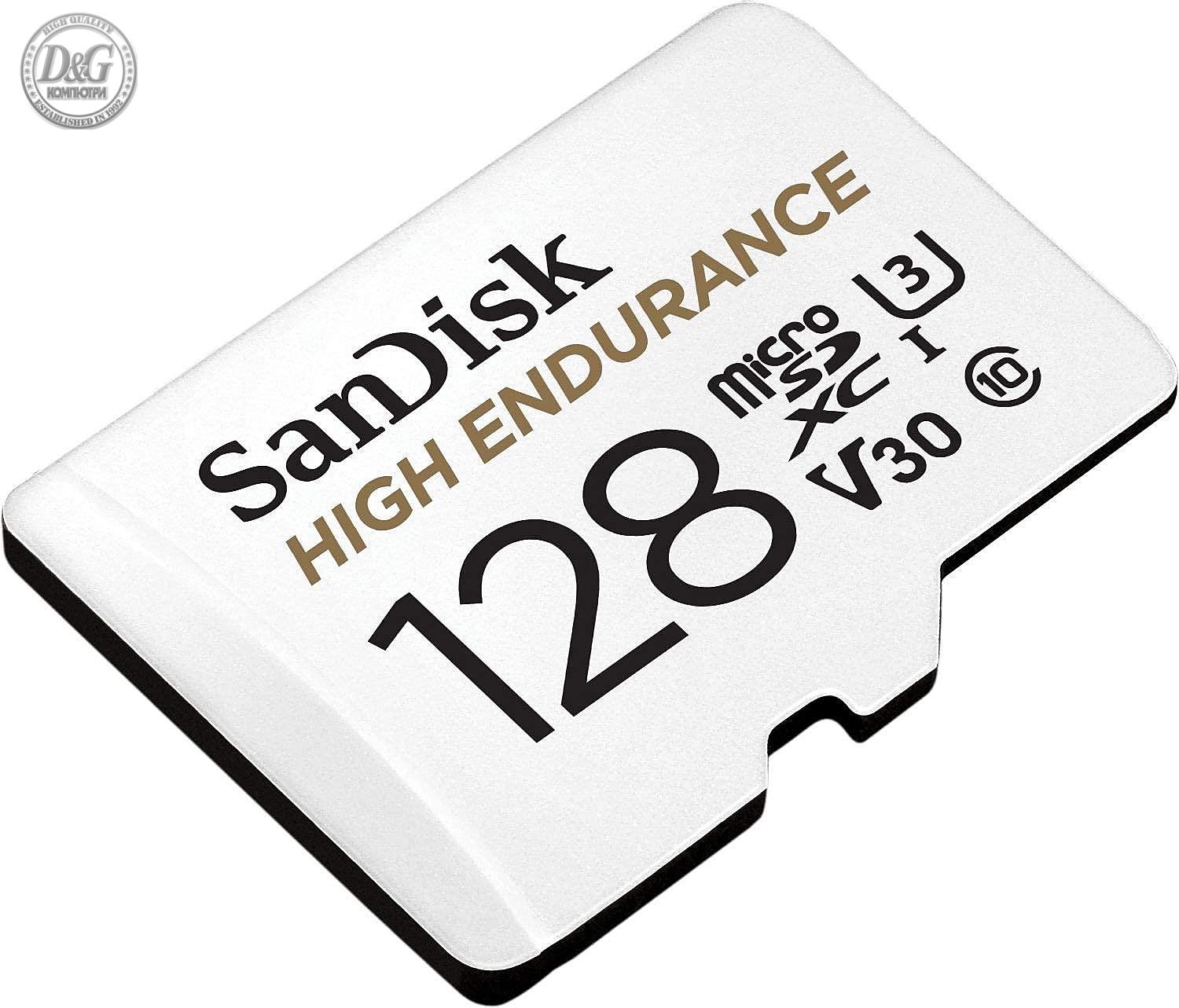 Карта памет SANDISK High Endurance micro SDXC UHS-I, A1, SD Адаптер, 128GB, Class 10, 100Mb/s