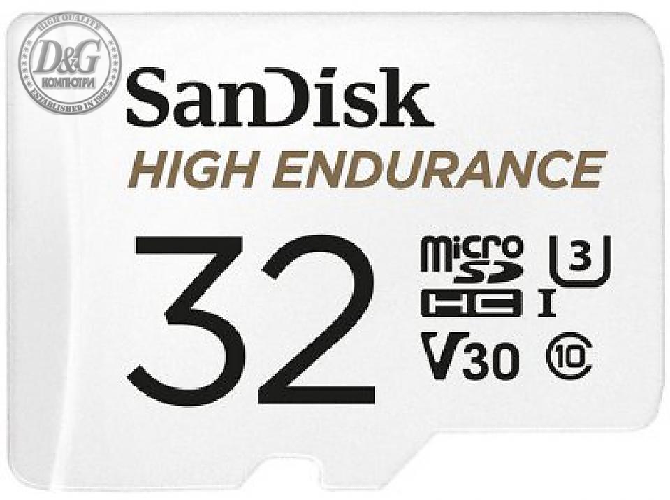 Карта памет SANDISK High Endurance micro SDHC UHS-I, A1, SD Адаптер, 32GB, Class 10, 100Mb/s