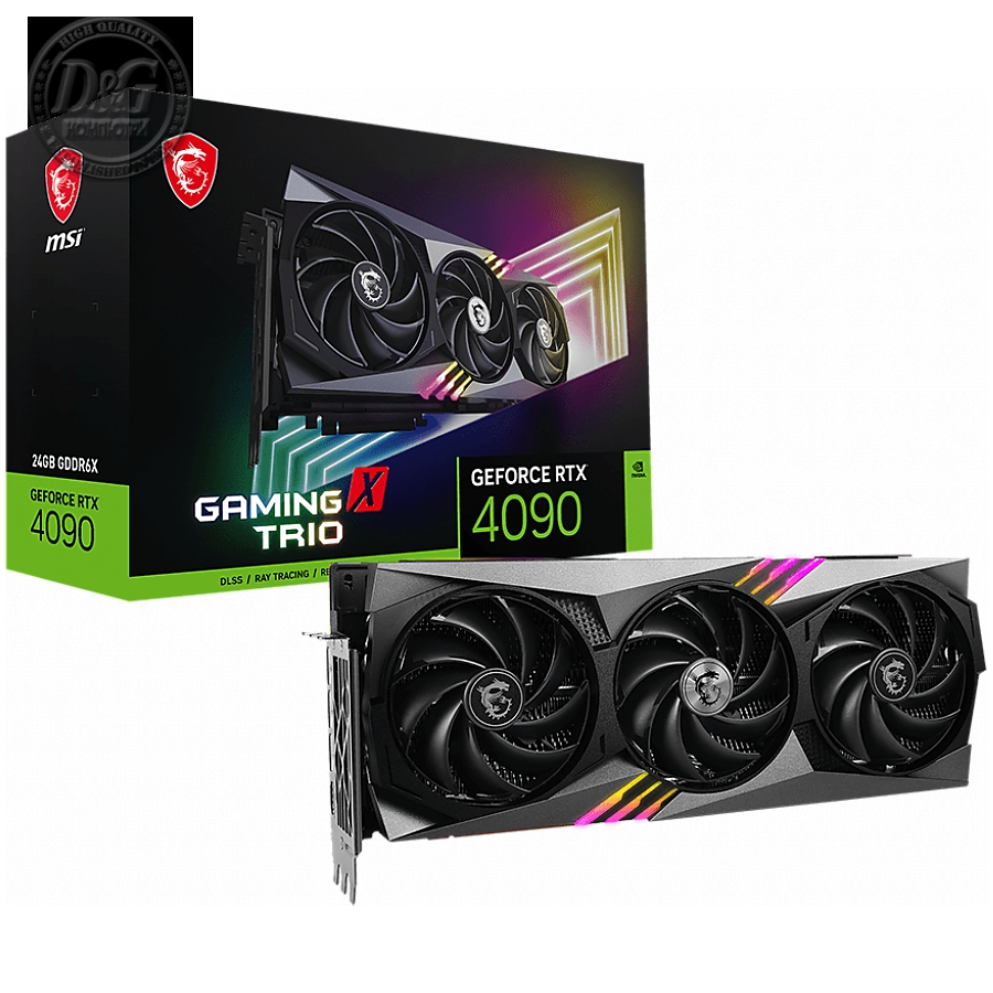 MSI Video Card NVidia GeForce RTX 4090 GAMING X TRIO 24G, 24GB GDDR6X, 384-bit, 2595 MHz Boost, 16384 CUDA Cores, PCIe 4.0, 3x DP 1.4a, HDMI 2.1a, RAY TRACING, Triple Fan, 850W Recommended PSU, 3Y