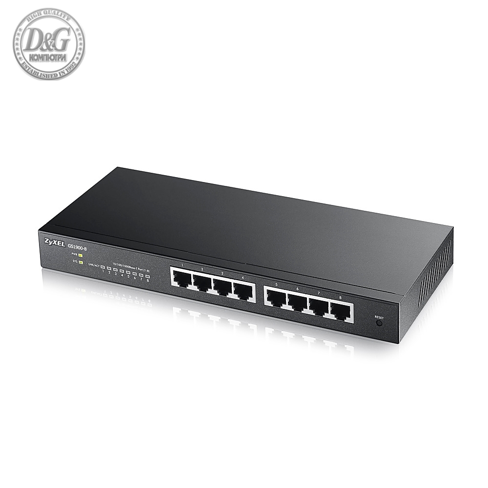 ZyXEL GS1900-8 v2, 8 port GbE L2 smart switch, desktop, fanless