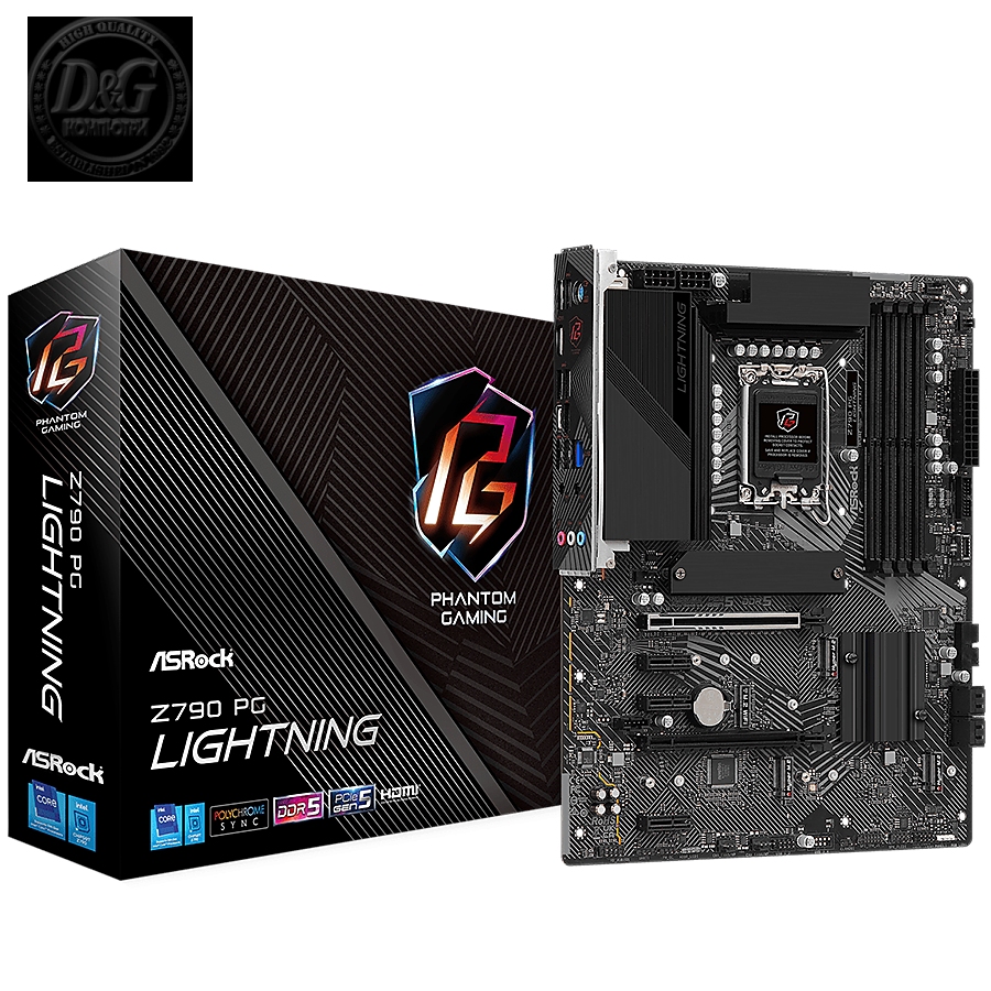 ASROCK MB Desktop Z790 PG Lightning/D4 (S1700, 4x DDR5, 1x PCIe 4.0 x16, 1x PCIe 5.0 x16, 3x PCIe 3.0 x1, 4x Hyper M.2, 4x SATA3 6.0Gb/s, RAID 0,1,5,10, 2x USB-C, 10x USB 3.2, 3x USB 2.0, 1x RJ-45 2.5GB, 1x HDMI, ATX