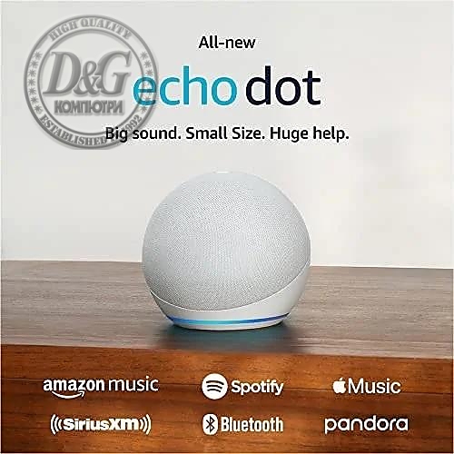 Преносима смарт тонколона Amazon Echo Dot 5, Гласов асистент, Alexa, Бял