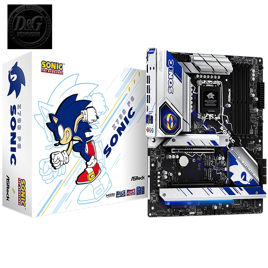 ASROCK MB Desktop Z790 PG Sonic (S1700, 4x DDR5, 1x PCIe 5.0 x16, 1x PCIe 4.0 x16, 1x PCIe 3.0 x1, 4x Hyper M.2 PCIe Gen4x4, 1x Blazing M.2 PCIe Gen5x4, 8x SATA3 6.0 Gb/s, 2x USB-C, 8x USB 3.2, 6x USB 2.0, 1x RJ-45 2.5GB Lan, 1x HDMI, 1x DP, ATX