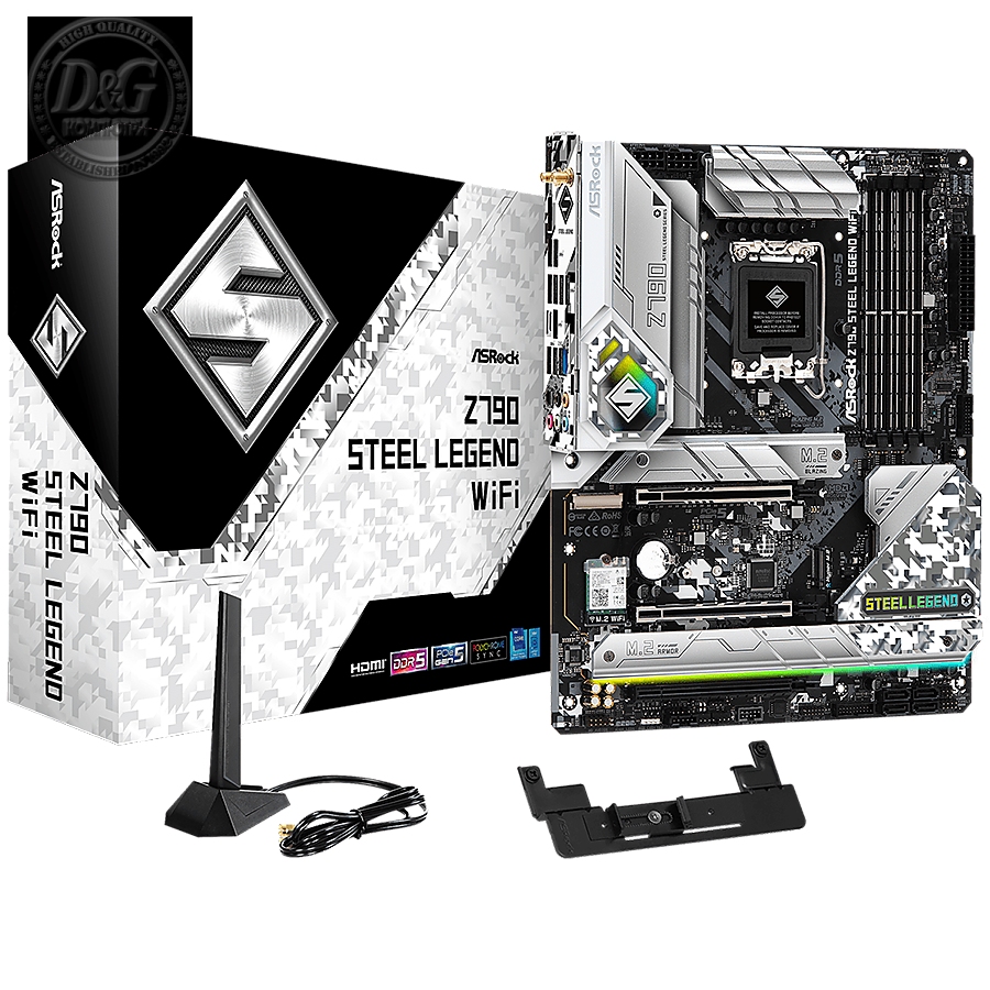 ASROCK MB Desktop Z790 Steel Legend (S1700, 4x DDR5, 1x PCIe 5.0 x16, 1x PCIe 4.0 x16, 1x PCIe 3.0 x1, 4x Hyper M.2, 1x Blazing M.2, 8x SATA3, 2x USB-C, 16x USB 3.2, 5x USB 2.0, 1x RJ-45 2.5GB Lan, 802.11ax Wi-Fi 6E Module, 1x HDMI, 1x DP, ATX