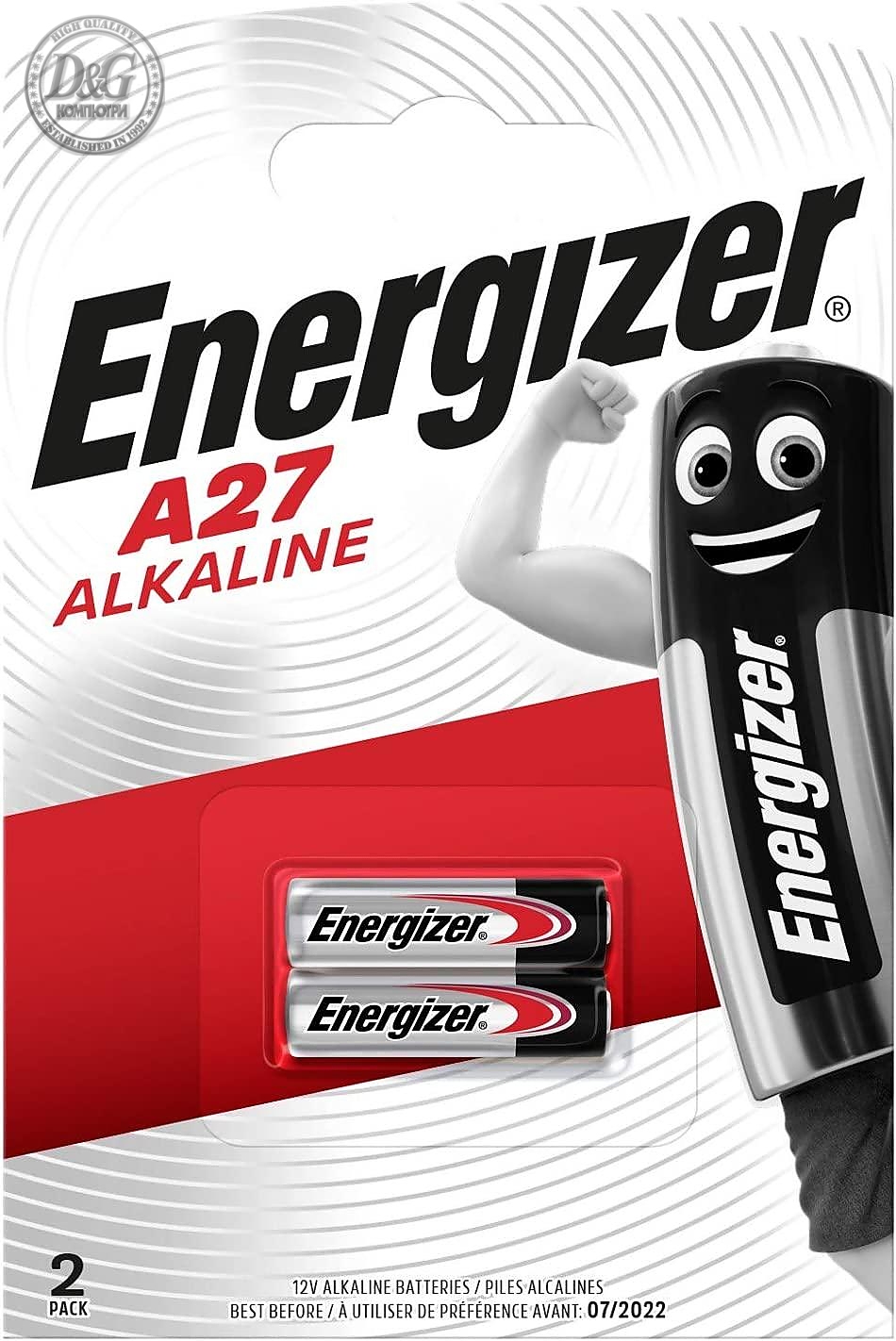 Алкална батерия ENERGIZER 12 V 2 бр. в опаковка за аларми А27 LR27 /цена за 2 батерии/