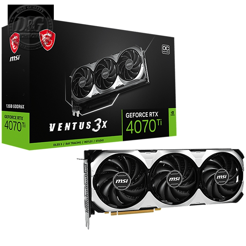 MSI Video Card Nvidia GeForce RTX 4070 Ti VENTUS 3X 12G OC, 12GB GDDR6X, 192bit, Effective Memory Clock: 21000MHz, Boost: 2640 MHz, 7680 CUDA Cores, PCIe 4.0, 3x DP 1.4a, HDMI 2.1a, RAY TRACING, Triple Fan, 700W Recommended PSU, 3Y