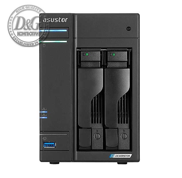 Asustor Lockerstore 2 AS6602T, 2-Bay NAS, Intel Apollo Lake Quad-Core J4125 up to 2.7GHz, 4 GB SO-DIMM DDR4, M.2 Slots (2280 NVMe SSD) x2, GbE x 2, USB 3.2 x 3, HDMI 2.0, WOW (Wake on WAN), WOL, System Sleep Mode, AES-NI hardware encryption