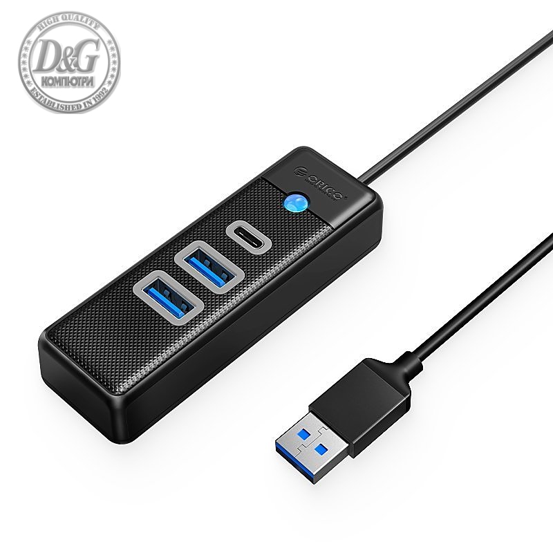 Orico хъб HUB USB3.0 3 port - 2 x USB3.0, 1 x Type C, Black - PWC2U-U3-015-BK