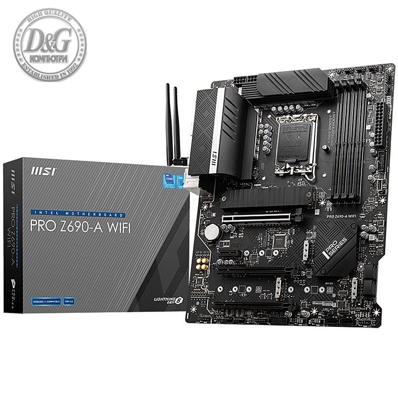 MSI PRO Z690-A WIFI, ATX, Socket 1700, Dual Channel DDR5 6400(OC)MHz, 3x PCIe x16 slots, 4x M.2 slots, 1x HDMI, 1x DP, 1x USB 3.2 Gen 2x2, 1x USB 3.2 Gen 2, 2x USB 3.2 Gen 1, 4x USB 2.0, Type-C, 7.1 HD Audio, 2.5Gbps LAN, WI-FI 6E, BT, 3Y