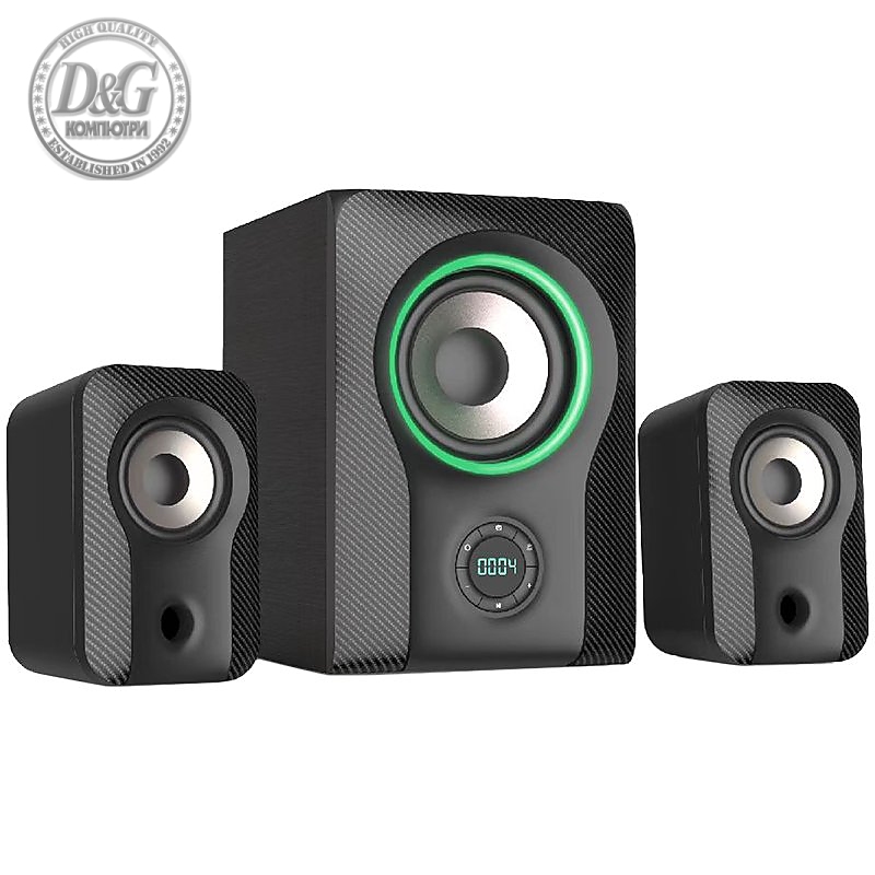 F&D F590X 2.1 Multimedia Speakers, 60W RMS, Full range speaker: 2x3"+ 5.25'' Subwoofer, BT 5.3/AUX/USB/Coaxial/LED Display/RGB multi-color lighting mode/Remote Control/Black