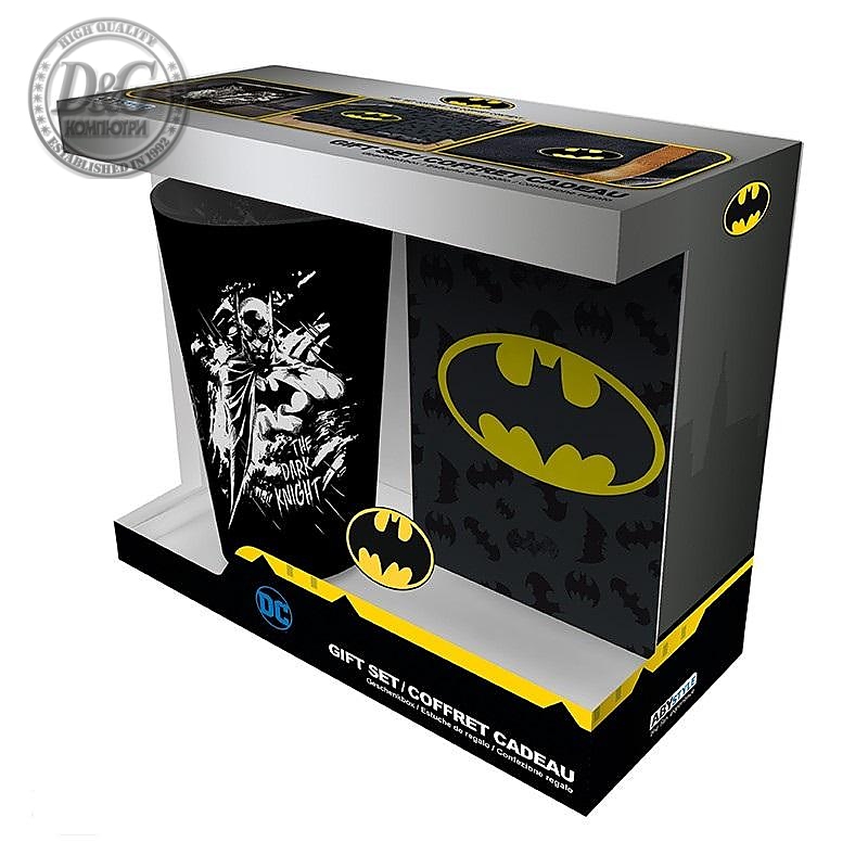 Комплект ABYSTYLE DC COMICS - Pck XXL glass + Pin + Pocket Notebook &quot;Batman&quot;, Черен